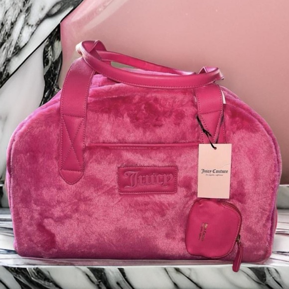 Juicy Couture Los Angeles NWT Juicy Hot Pink Faux Fur Weekend Travel Bag (P064) - Picture 2 of 12